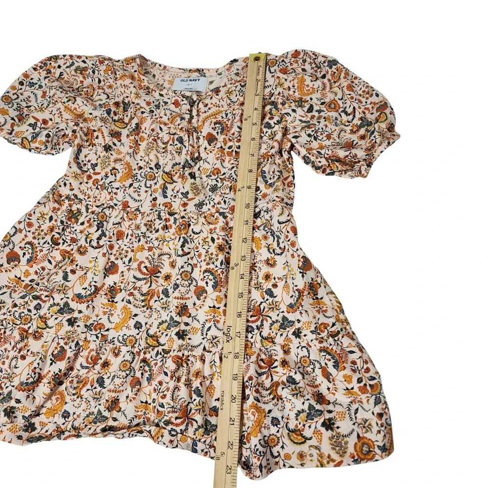 Old Navy Girls S 6-7 Floral Tiered‎ Babydoll Dress Puff Sleeve Boho Cream Orange